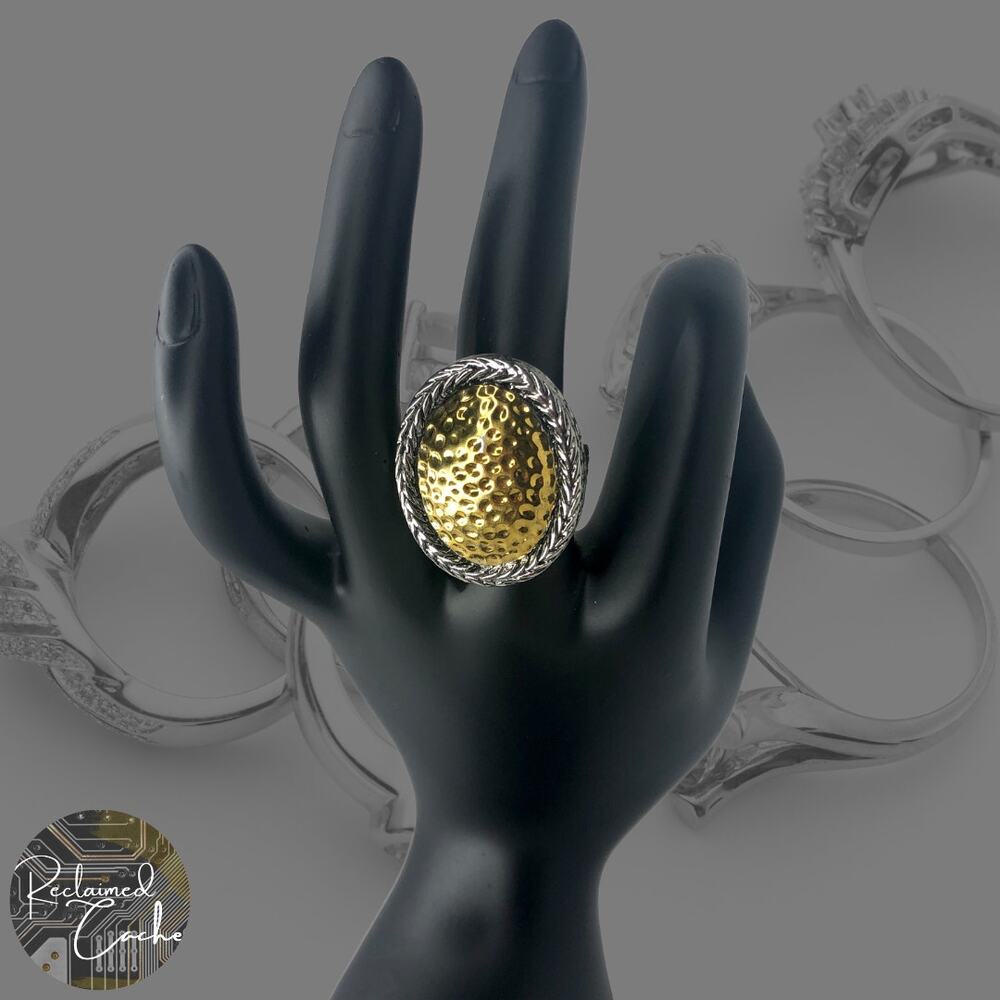 Silver and Gold Oval Ring - Size 7.5